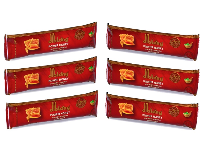 Diblong Power Honey - supliment alimentar cu miere premium, pentru cresterea libidoului, erectie, ejaculare precoce - 6 X 15 g